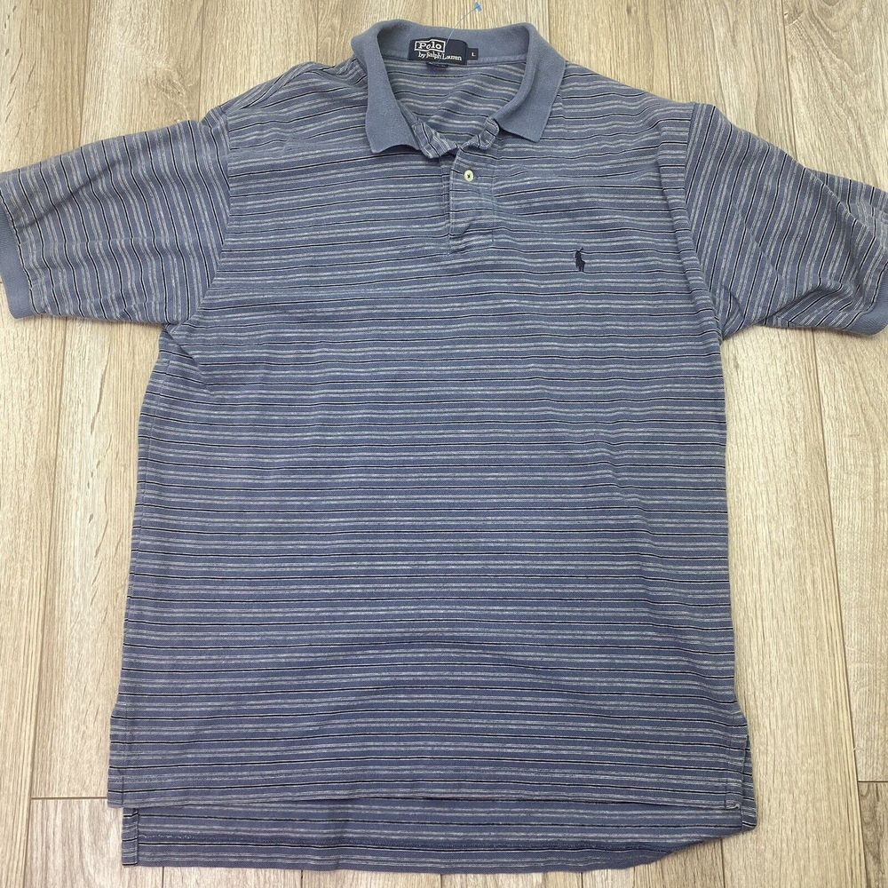 Polo Ralph Lauren Shirt Large Mens Gray Stripe Short Sleeve